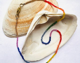 Rainbow Beaded Necklace: Glass Seed Bead, 17 inch