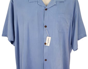 TOMMY BAHAMA Mens 100% Silk Blue S/S Evening Shirt- 3XL (4XL) -  60"