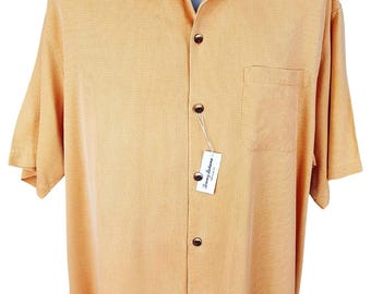 TOMMY BAHAMA Mens 100% Silk Orange S/S Luxury Evening Shirt - XL - 54"