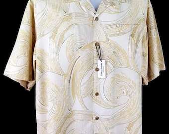 TOMMY BAHAMA Mens 100% Silk Yellow S/S Luxury Hawaiian Shirt - XL - 52"