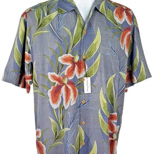 TOMMY BAHAMA Mens 100% Silk Grey S/S Luxury Hawaiian Shirt - L - 48" image 1