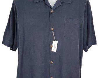 TOMMY BAHAMA Mens Heavy Silk Grey S/S Evening Shirt Herringbone - 2XL - 56"