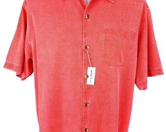 TOMMY BAHAMA Mens 100% Silk Salmon S/S Luxury Evening Shirt - XL - 52"