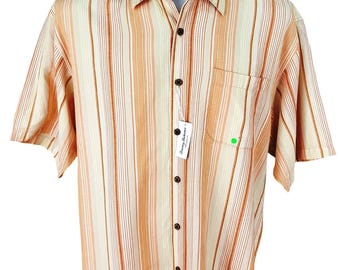 TOMMY BAHAMA Mens LINEN/Cotton Orange S/S Evening Shirt - L - 50"