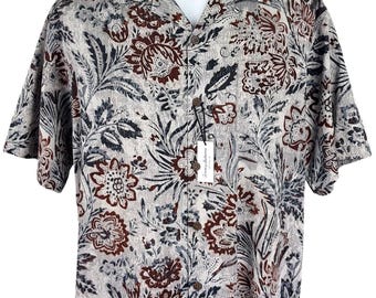 TOMMY BAHAMA Mens 100% Silk Grey S/S Luxury Hawaiian Shirt - L - 48"