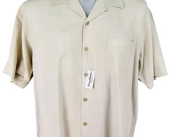 TOMMY BAHAMA Mens 100% Silk Ivory S/S Evening Shirt - L - Chest 48"