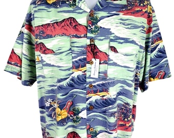 TOMMY BAHAMA Mens Cotton/Rayon S/S Luxury Hawaiian Shirt - L - 50"