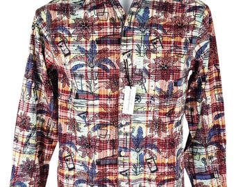 TOMMY BAHAMA Mens Cotton Red LUXURY L/S Hawaiian Shirt - S - 40"