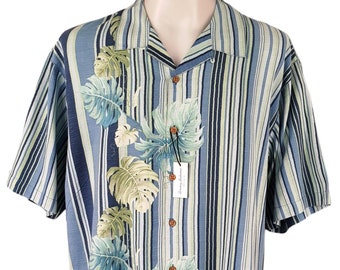 TOMMY BAHAMA Herren 100% Seide Blau S / S Luxus Hawaiihemd Ultrasoft - L - Brust 50"