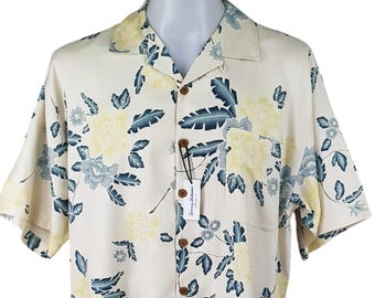 Tommy Bahama Silk Hawaiian Shirt - Blue Floral Print, Size L