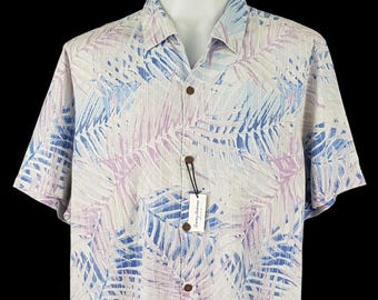 Tommy Bahama Silk Blend Hawaiian Shirt - Blue Tropical Print, 2XL