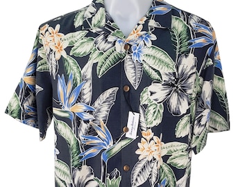 Tommy Bahama Seide Hawaiihemd - Tortola Heritage Blumendruck, entspannte Passform M (Brustumfang 112 cm)