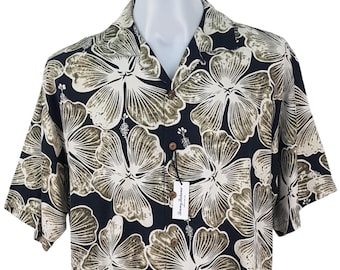 Tommy Bahama Silk Hawaiian Shirt - Black Tropical Floral Print, Relaxed Fit