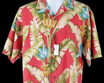 TOMMY BAHAMA Herren 100% Seide Rot Mehrfarbig S / S Hawaiihemd - L - Brust 152