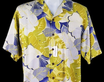 Tommy Bahama Silk Hawaiian Shirt - Yellow Floral Print, Size L