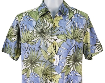 Tommy Bahama Seide Hawaiihemd - Blau Grüner tropischer Druck, Größe L