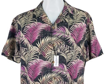 Camisa hawaiana de seda Tommy Bahama - Estampado tropical morado, talla L