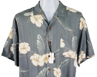 Tommy Bahama Silk Hawaiian Shirt - Grey Floral Print, Chest 50"