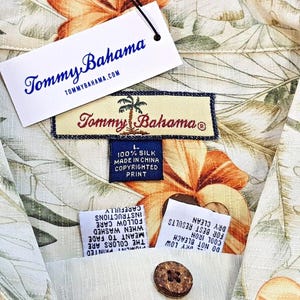 Camisa hawaiana TOMMY BAHAMA de seda pesada multicolor para hombre, manga corta, talla L - 50" imagen 4