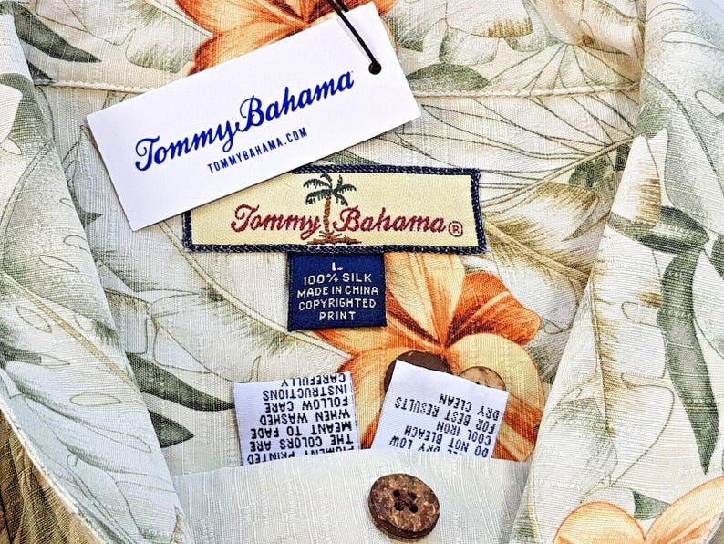 Camisa hawaiana TOMMY BAHAMA de seda pesada multicolor para hombre, manga corta, talla L - 50" imagen 4