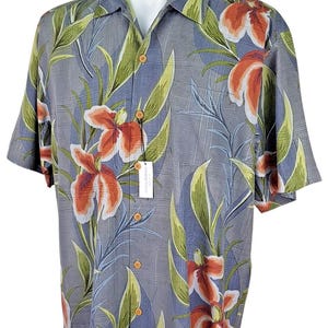 TOMMY BAHAMA Mens 100% Silk Grey S/S Luxury Hawaiian Shirt - L - 48" image 9