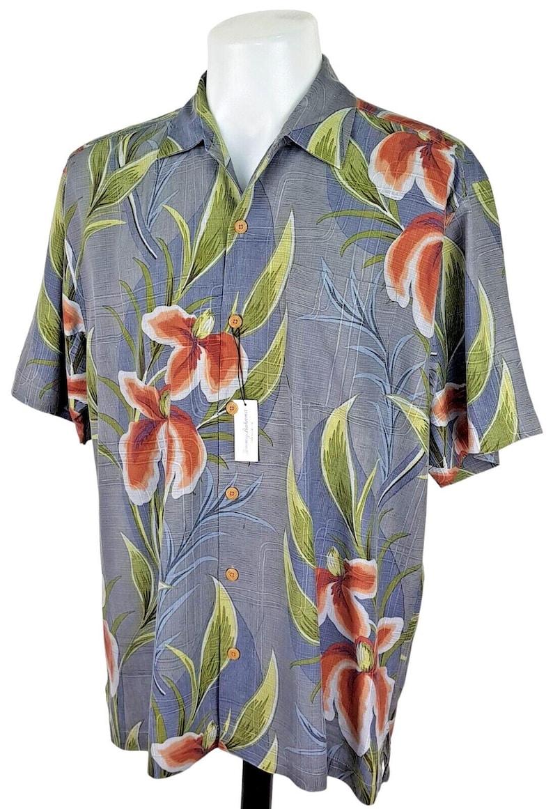 TOMMY BAHAMA Mens 100% Silk Grey S/S Luxury Hawaiian Shirt - L - 48" image 9
