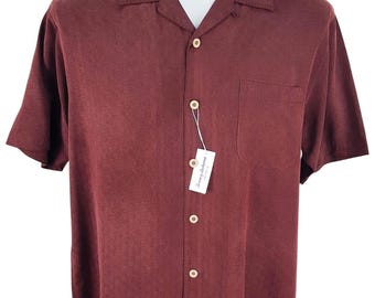 TOMMY BAHAMA Mens 100% Silk Dark Purple S/S Evening Shirt - S - 44"