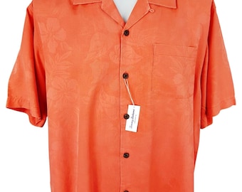 TOMMY BAHAMA Mens 100% Silk Red S/S Hawaiian Shirt - L - Chest 50"
