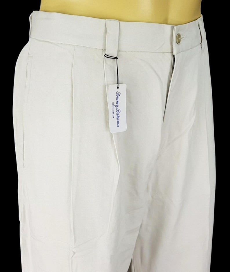 TOMMY BAHAMA Mens 100% SILK Ivory Luxury Evening Trousers Pants - W35 L28 image 1
