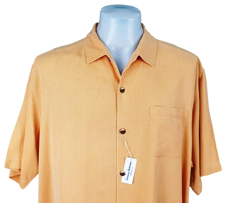 TOMMY BAHAMA Mens 100% Silk Orange S/S Luxury Evening Shirt - XL - 54" image 2