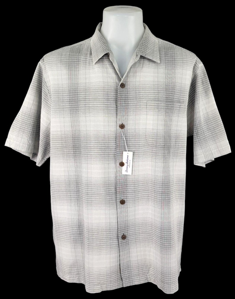 TOMMY BAHAMA Original Mens Tencel Grey S/S Evening Shirt - XL - 50" image 1