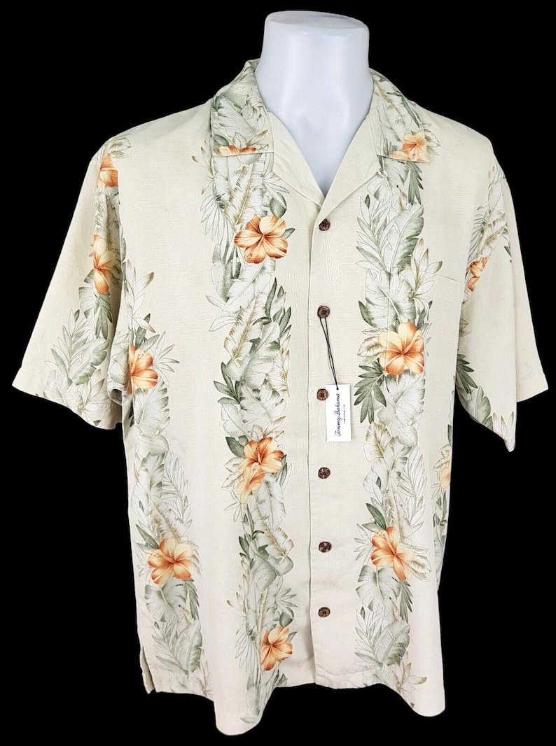 Camisa hawaiana TOMMY BAHAMA de seda pesada multicolor para hombre, manga corta, talla L - 50" imagen 9
