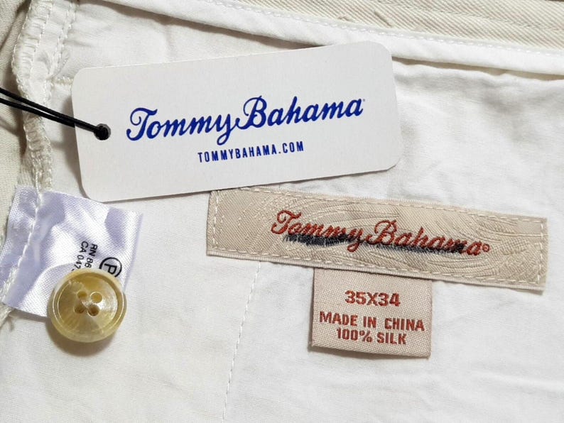 TOMMY BAHAMA Mens 100% SILK Ivory Luxury Evening Trousers Pants - W35 L28 image 3