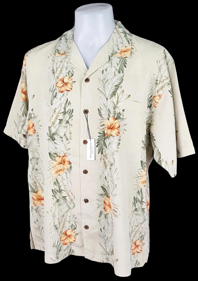 Camisa hawaiana TOMMY BAHAMA de seda pesada multicolor para hombre, manga corta, talla L - 50" imagen 6