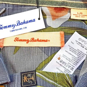 TOMMY BAHAMA Mens 100% Silk Grey S/S Luxury Hawaiian Shirt - L - 48" image 4