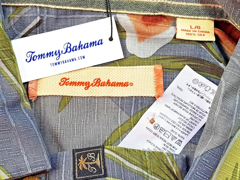 TOMMY BAHAMA Mens 100% Silk Grey S/S Luxury Hawaiian Shirt - L - 48" image 4