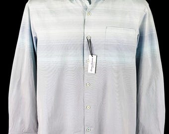 TOMMY BAHAMA Herren Seide / Baumwolle Blau L / S Abendkleid Hemd - L - 46 "