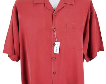TOMMY BAHAMA Mens Silk Red S/S Luxury Evening Shirt Herringbone - XL - 50"