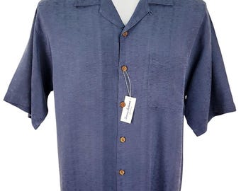 TOMMY BAHAMA Mens 100% Silk Dark Grey S/S Hawaiian Shirt - M - 46"