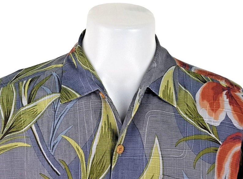 TOMMY BAHAMA Mens 100% Silk Grey S/S Luxury Hawaiian Shirt - L - 48" image 8