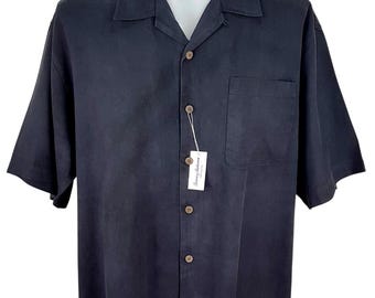 TOMMY BAHAMA Relax Mens Heavy Silk Black S/S Evening Shirt - XL - 52"