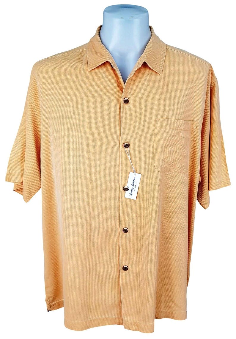 TOMMY BAHAMA Mens 100% Silk Orange S/S Luxury Evening Shirt - XL - 54" image 1