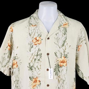 Camisa hawaiana TOMMY BAHAMA de seda pesada multicolor para hombre, manga corta, talla L - 50" imagen 2