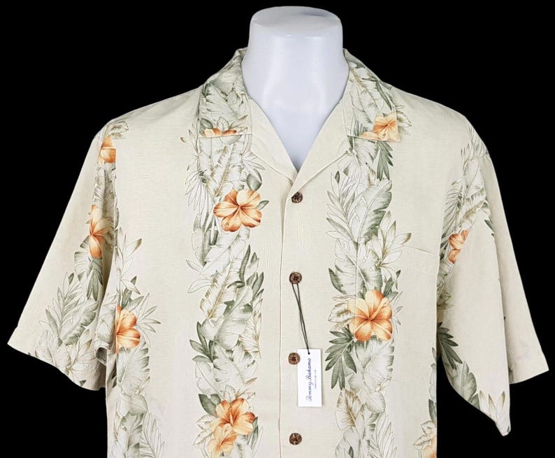 Camisa hawaiana TOMMY BAHAMA de seda pesada multicolor para hombre, manga corta, talla L - 50" imagen 2