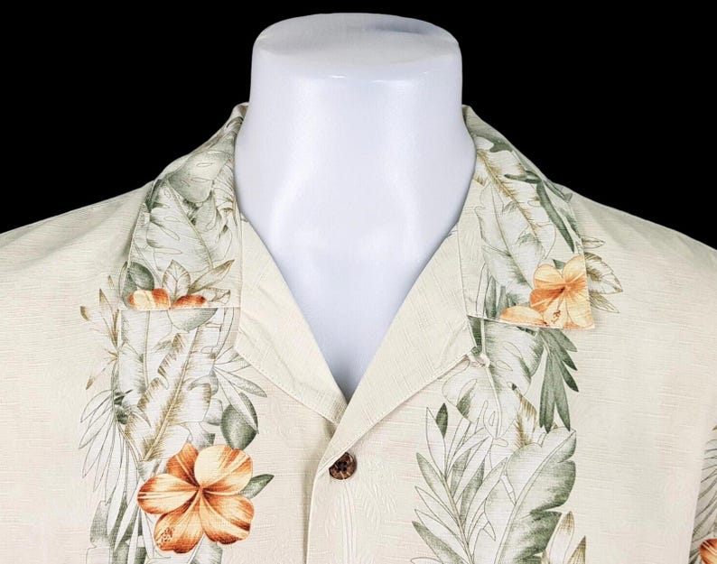 Camisa hawaiana TOMMY BAHAMA de seda pesada multicolor para hombre, manga corta, talla L - 50" imagen 8