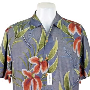 TOMMY BAHAMA Mens 100% Silk Grey S/S Luxury Hawaiian Shirt - L - 48" image 2