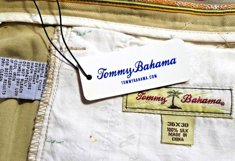 TOMMY BAHAMA Mens 100% SILK Beige Luxury Evening Trousers Pants - W36 L30 image 3