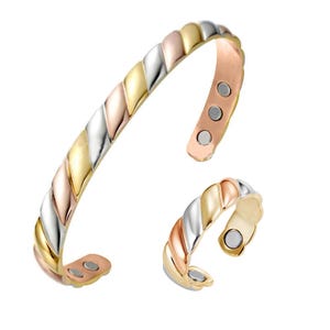 Elegant Pure Copper Magnetic Therapy Bracelet for Pain Relief & Healing Unisex Adjustable Stylish Bracelet and Ring Set