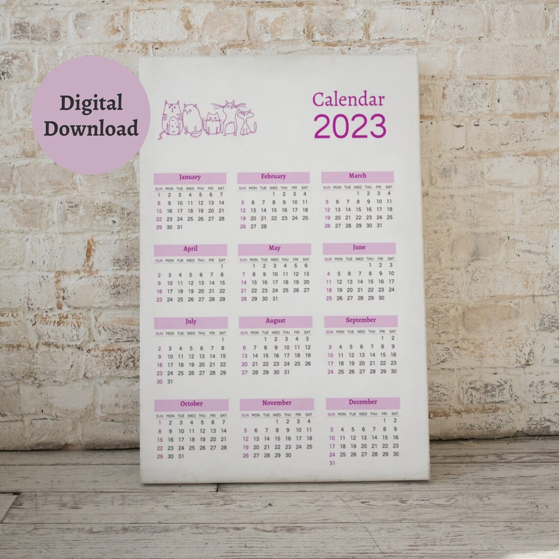 2023 Printable Wall Calendar Vertical Sundaystart Calendar Etsy