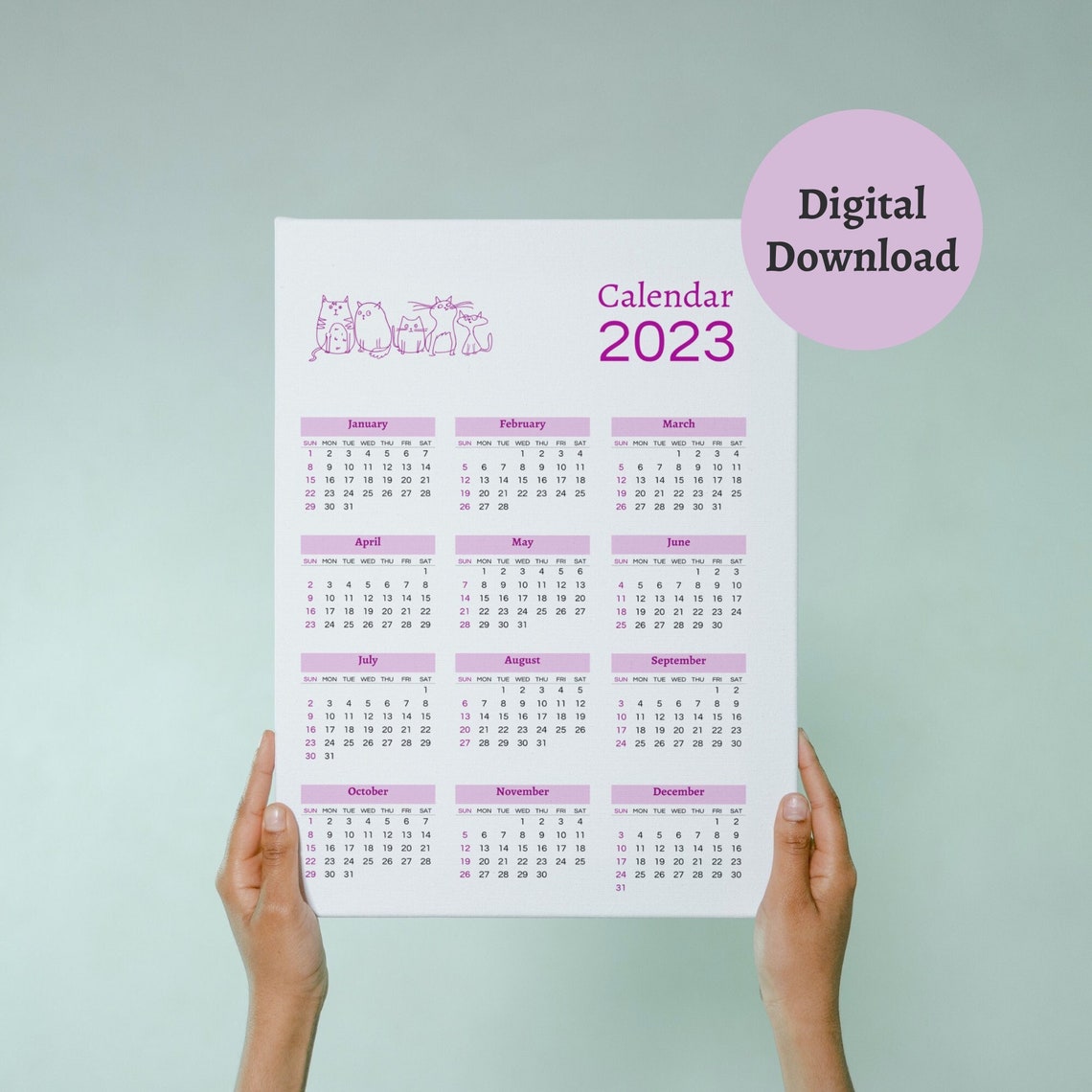 2023 Printable Wall Calendar Vertical Sundaystart Calendar Etsy